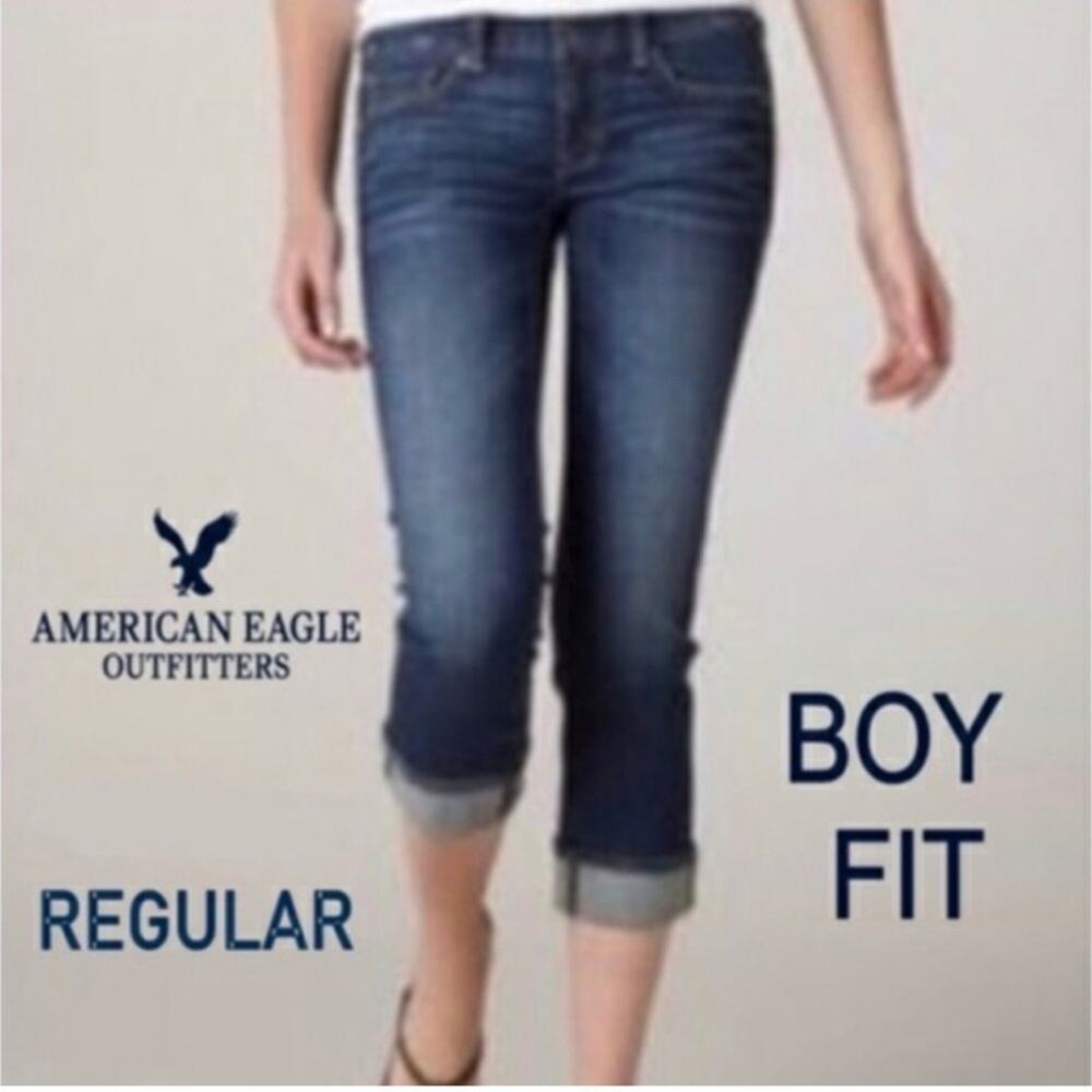 American Eagle Relaxed Baggy Boy Fit Cropped Stretch Jeans Dark Wash Size 2 - Picture 5 of 10